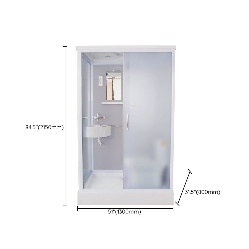 Contemporary Frosted Shower Stall Framed Single Sliding Shower Stall