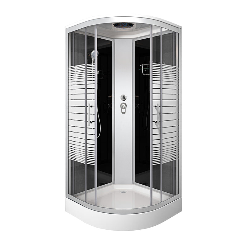 Contemporary Round Shower Stall Double Sliding Frosted Framed Shower Stall with Ceiling