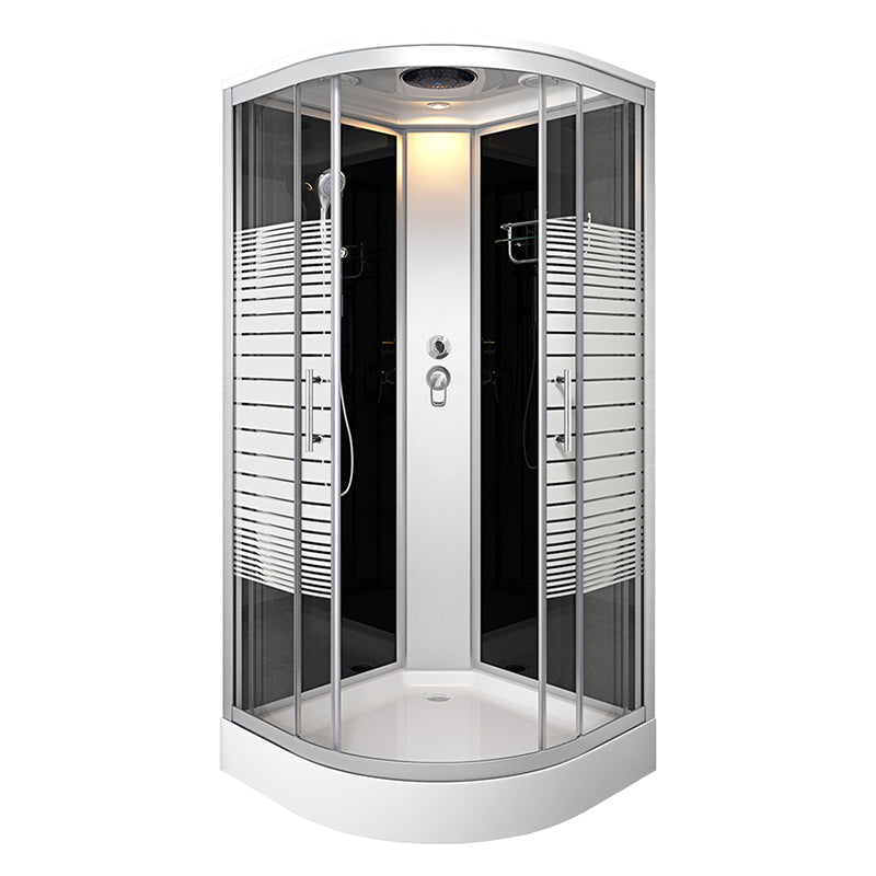 Contemporary Round Shower Stall Double Sliding Frosted Framed Shower Stall with Ceiling