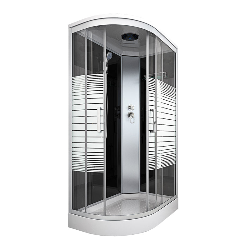 Contemporary Round Shower Stall Double Sliding Frosted Framed Shower Stall with Ceiling