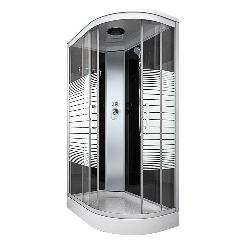 Contemporary Round Shower Stall Double Sliding Frosted Framed Shower Stall with Ceiling