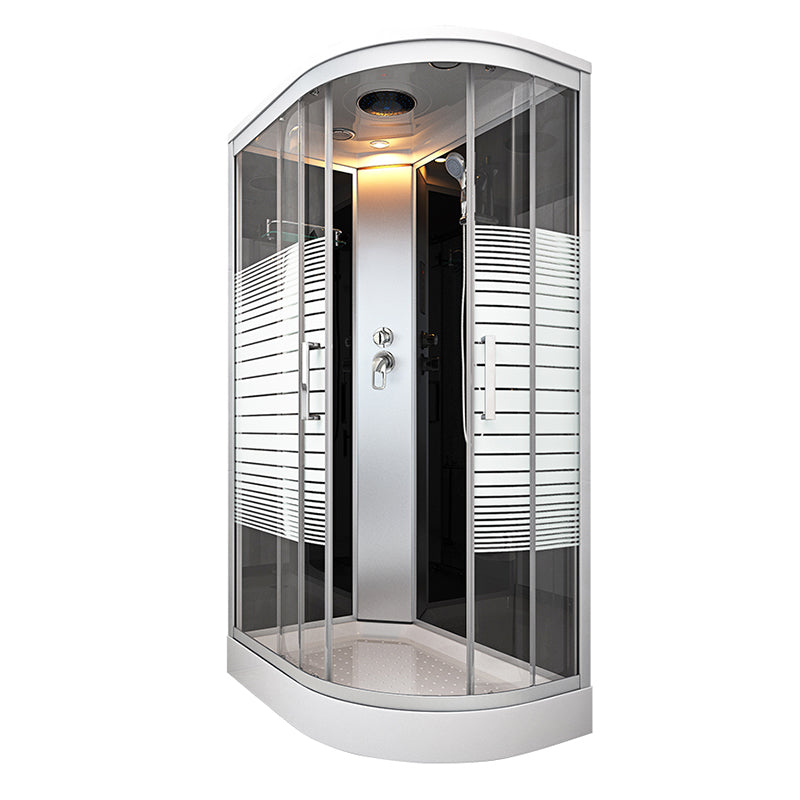 Contemporary Round Shower Stall Double Sliding Frosted Framed Shower Stall with Ceiling