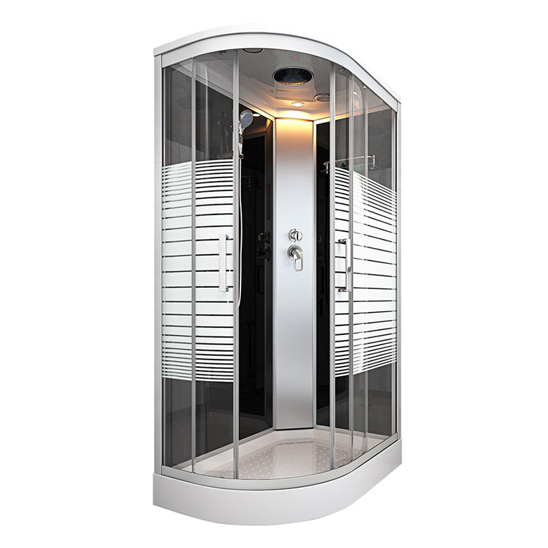 Contemporary Round Shower Stall Double Sliding Frosted Framed Shower Stall with Ceiling