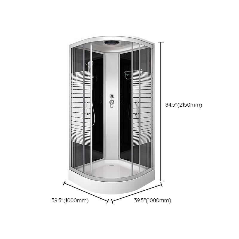 Contemporary Round Shower Stall Double Sliding Frosted Framed Shower Stall with Ceiling