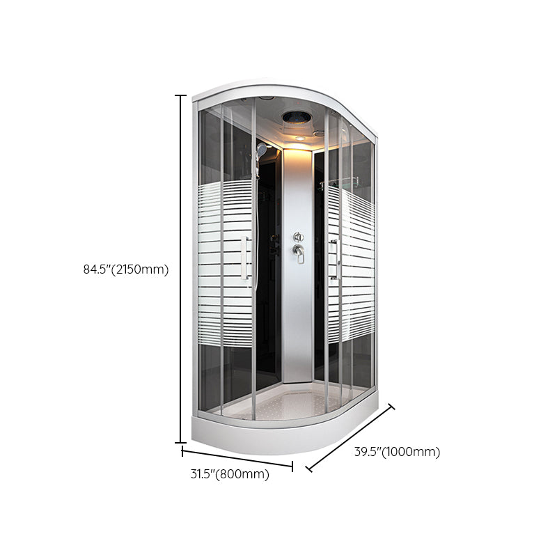 Contemporary Round Shower Stall Double Sliding Frosted Framed Shower Stall with Ceiling