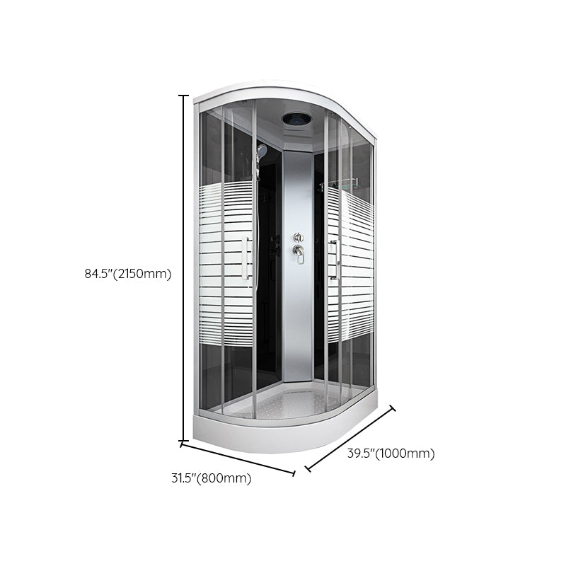 Contemporary Round Shower Stall Double Sliding Frosted Framed Shower Stall with Ceiling