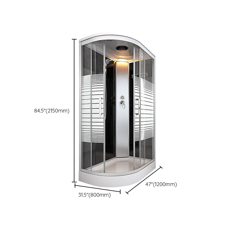 Contemporary Round Shower Stall Double Sliding Frosted Framed Shower Stall with Ceiling