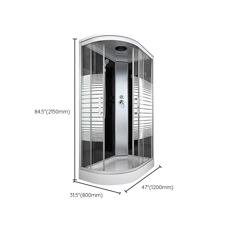 Contemporary Round Shower Stall Double Sliding Frosted Framed Shower Stall with Ceiling