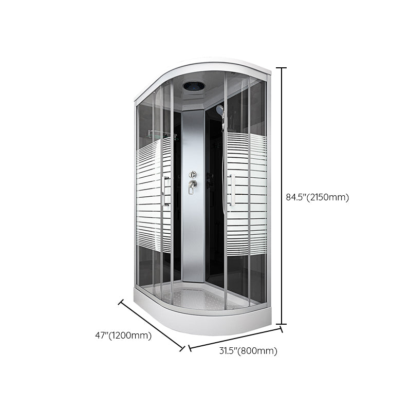 Contemporary Round Shower Stall Double Sliding Frosted Framed Shower Stall with Ceiling