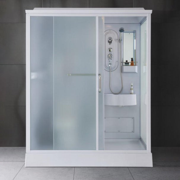 Contemporary Shower Stall Single Sliding Clear Shower Stall in White