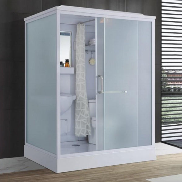 Contemporary Shower Stall Single Sliding Clear Shower Stall in White