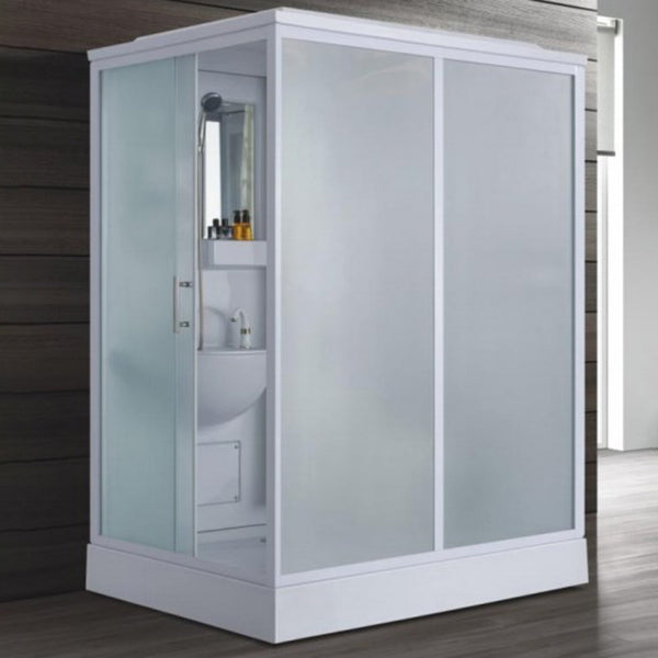 Contemporary Shower Stall Single Sliding Clear Shower Stall in White