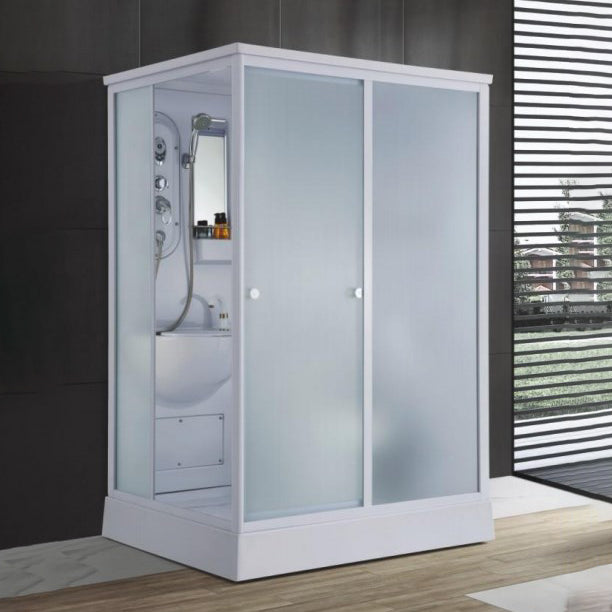 Contemporary Shower Stall Single Sliding Clear Shower Stall in White