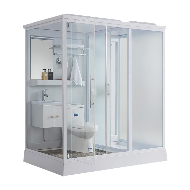 Contemporary Shower Stall Single Sliding Clear Shower Stall in White