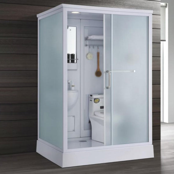 Contemporary Shower Stall Single Sliding Clear Shower Stall in White