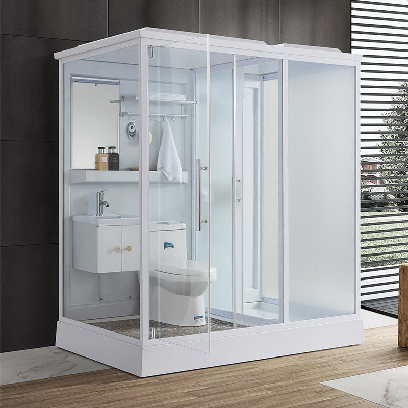 Contemporary Shower Stall Single Sliding Clear Shower Stall in White