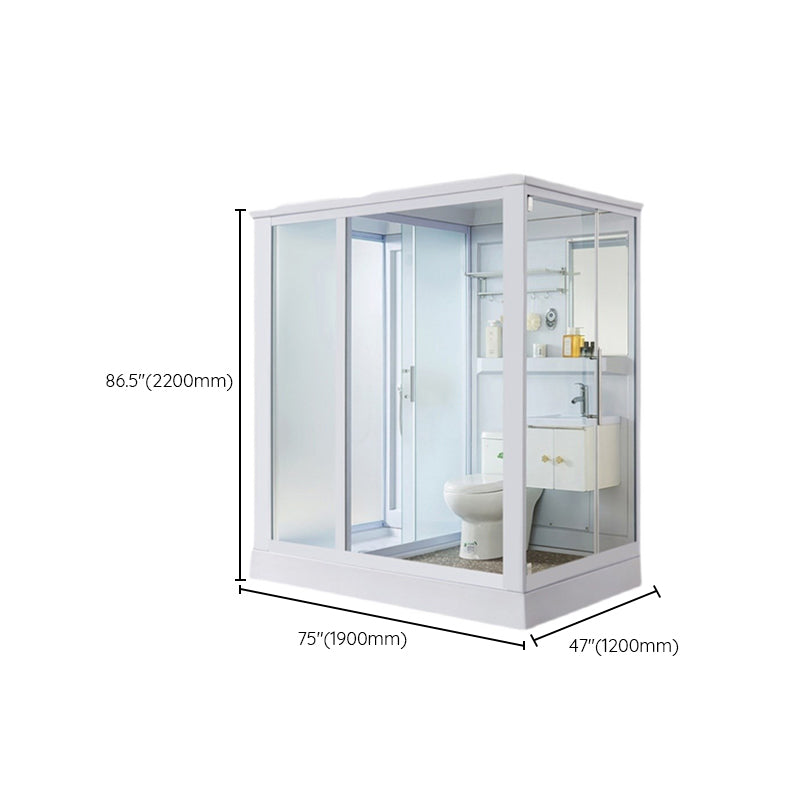 Contemporary Shower Stall Single Sliding Clear Shower Stall in White