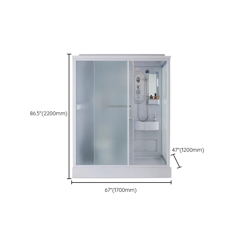 Contemporary Shower Stall Single Sliding Clear Shower Stall in White