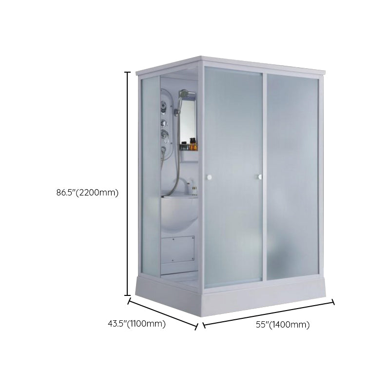 Contemporary Shower Stall Single Sliding Clear Shower Stall in White