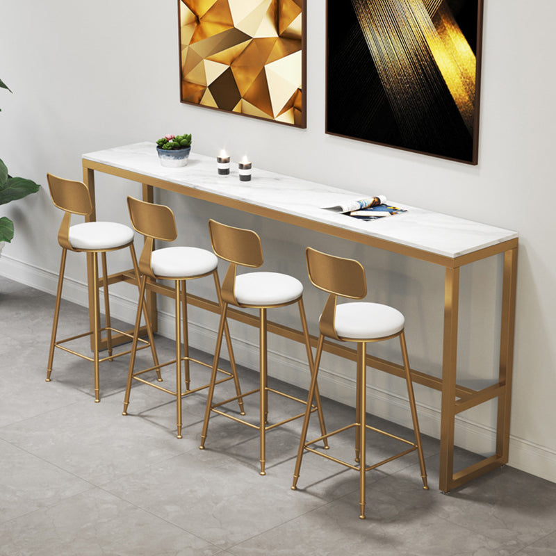 Modern Bar Height Table White Faux Marble Top Bistro Table with Gold Base