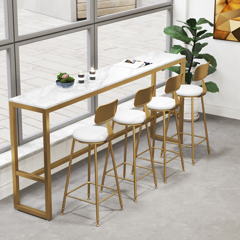 Modern Bar Height Table White Faux Marble Top Bistro Table with Gold Base