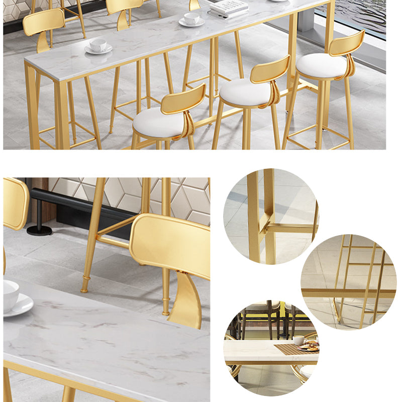 Modern Bar Height Table White Faux Marble Top Bistro Table with Gold Base