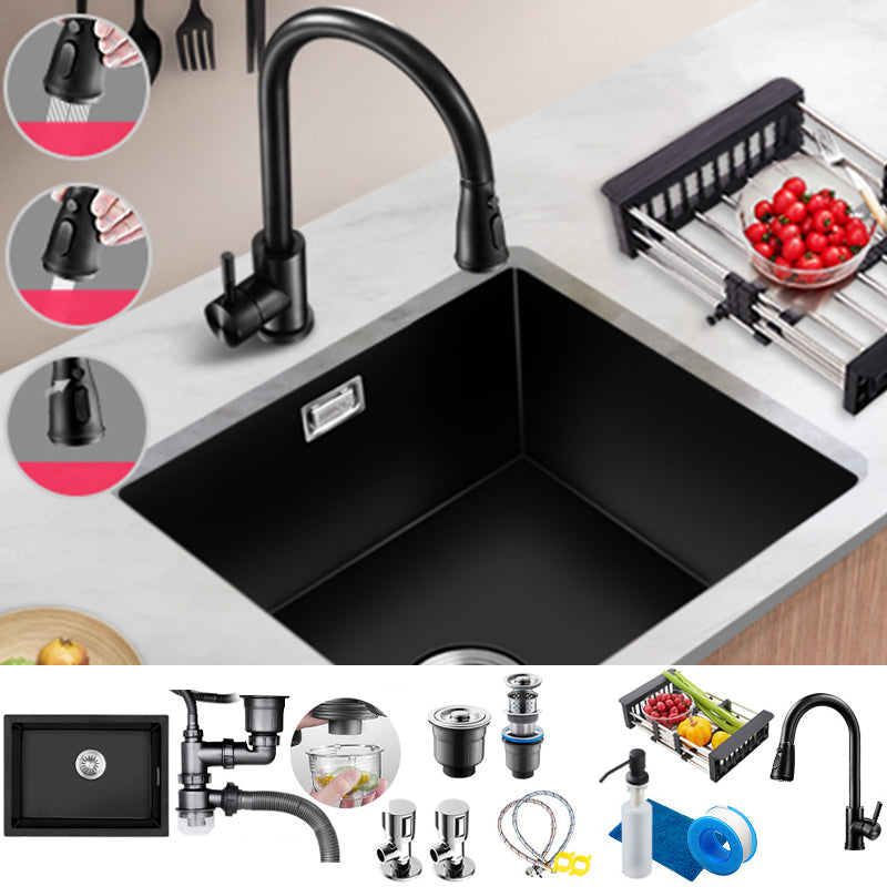 Black Quartz Kitchen Sink Contemporary Single Bowl Sink with Basket Strainer