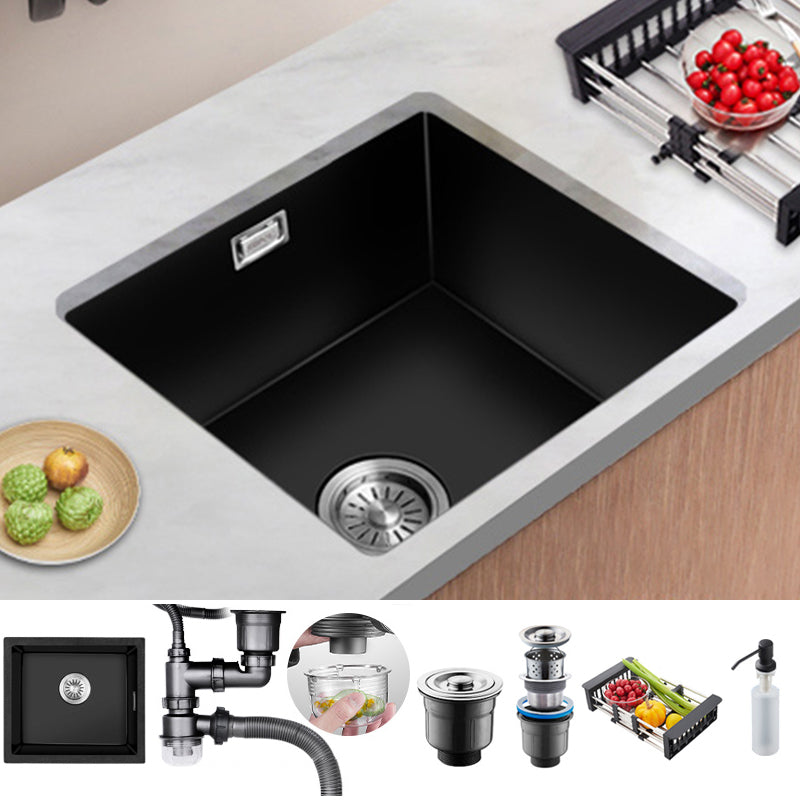 Black Quartz Kitchen Sink Contemporary Single Bowl Sink with Basket Strainer