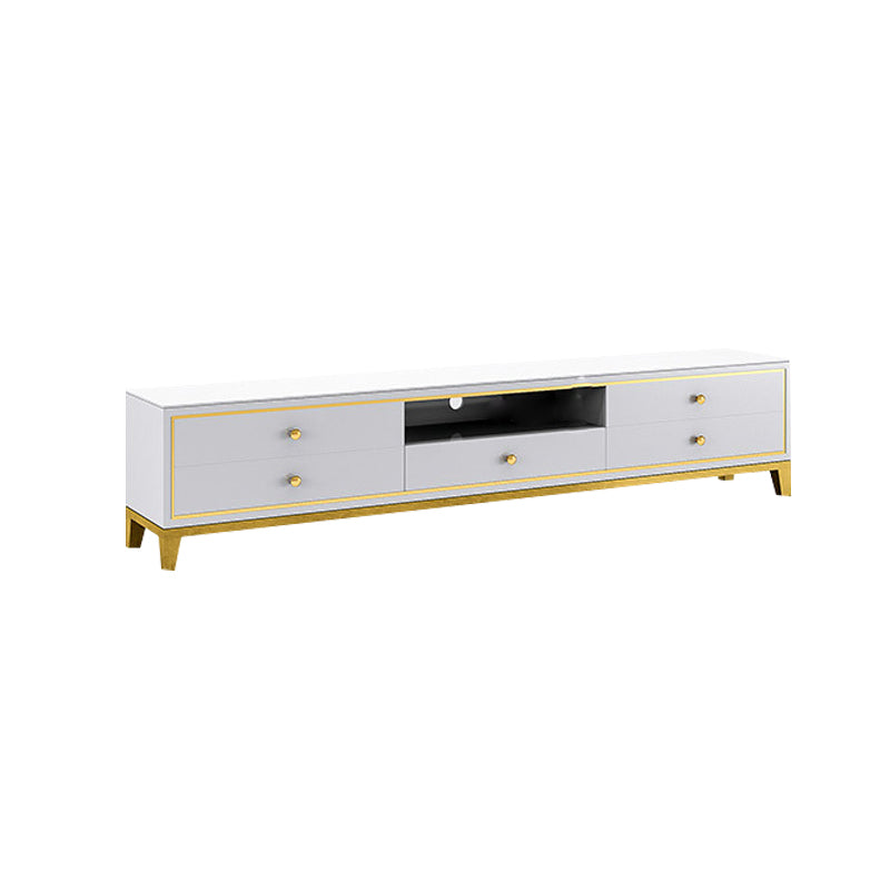 Glass TV Media Stand Open Storage Media Console with 5 Drawers