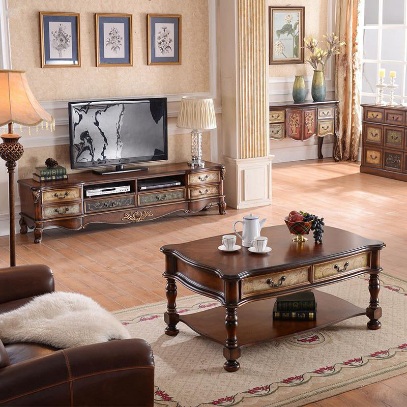 Traditional Media Console Solid Wood TV Stand Console with Legs