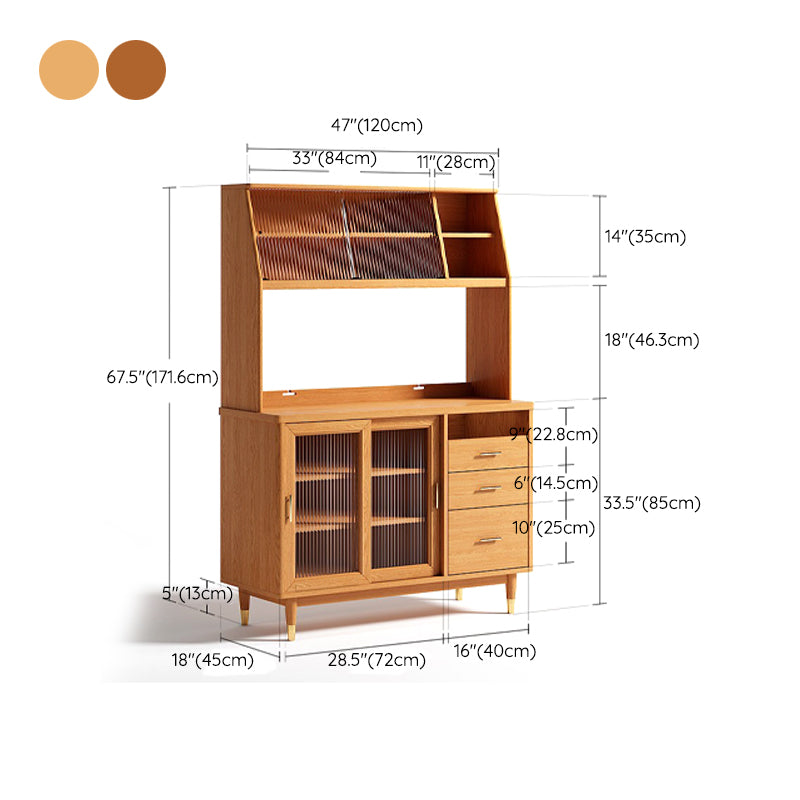 Modern Poplar Dining Hutch Glass Doors Display Cabinet with Doors for Dining Room