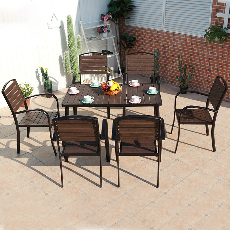 1/5/7 Pcs Faux Wood Dining Table Set Industrial Outdoor Dining Set