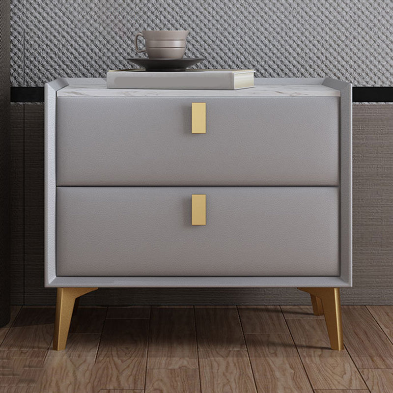 Contemporary Bedside Cabinet Stone Accent Table Nightstand with 2 Drawers