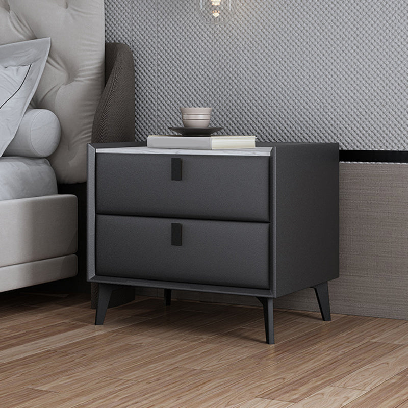 Contemporary Bedside Cabinet Stone Accent Table Nightstand with 2 Drawers