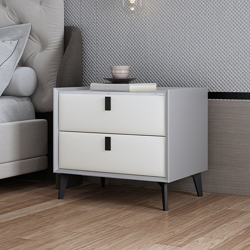 Contemporary Bedside Cabinet Stone Accent Table Nightstand with 2 Drawers