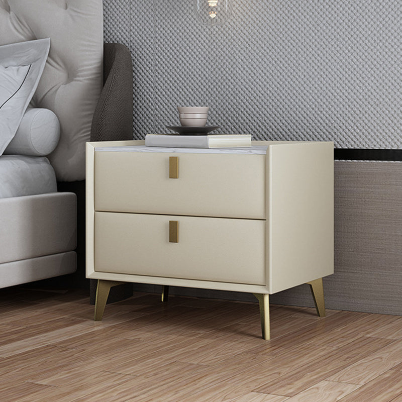 Contemporary Bedside Cabinet Stone Accent Table Nightstand with 2 Drawers