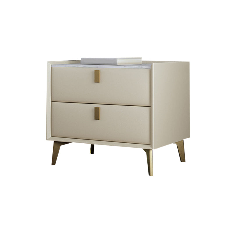 Contemporary Bedside Cabinet Stone Accent Table Nightstand with 2 Drawers