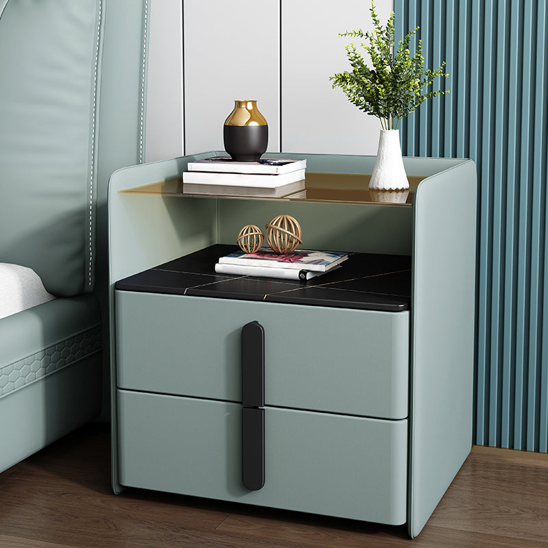 Modern Nightstand Glass Accent Table Nightstand with 2 Drawers