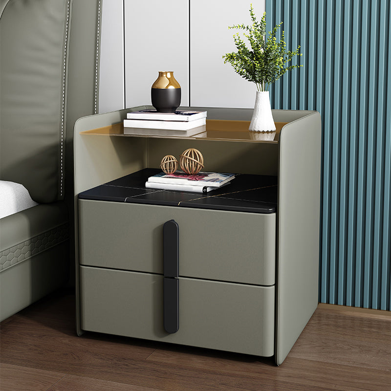 Modern Nightstand Glass Accent Table Nightstand with 2 Drawers