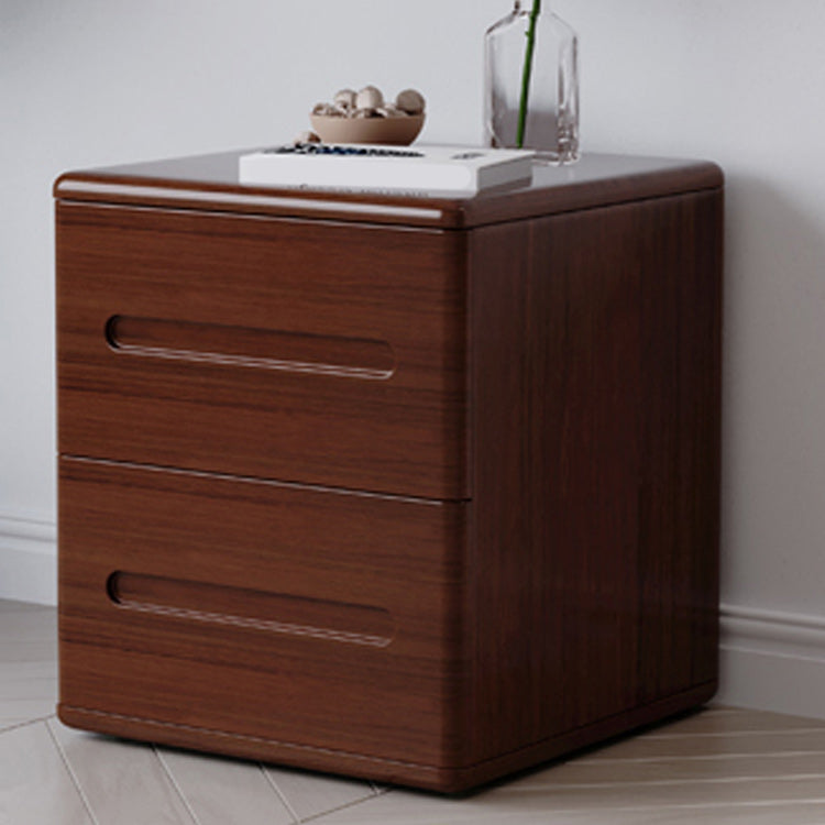 2 Drawers Contemporary Night Table Solid Wood Nightstand ,18.1" Tall