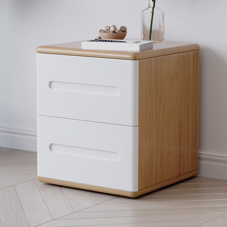 2 Drawers Contemporary Night Table Solid Wood Nightstand ,18.1" Tall