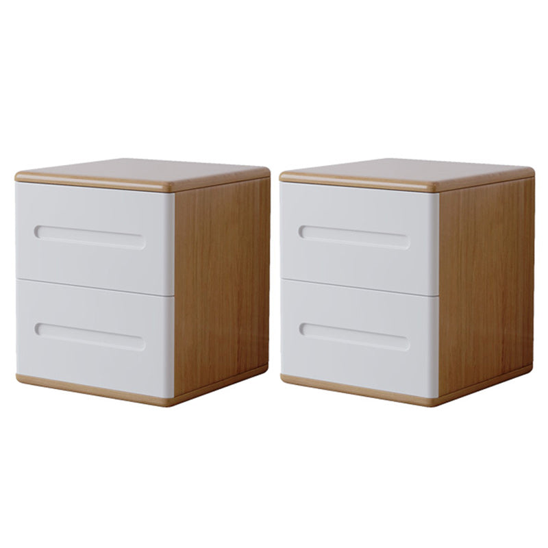 2 Drawers Contemporary Night Table Solid Wood Nightstand ,18.1" Tall