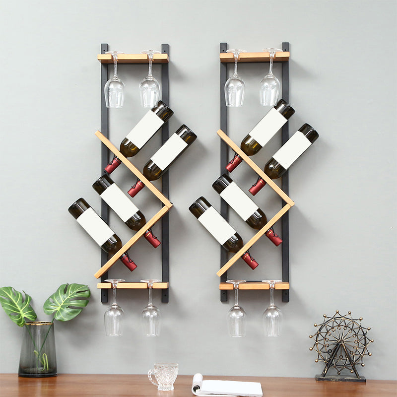 Wall Mounted Wine Shelf Wood and Metal Wine Holder Rack for Kitchen