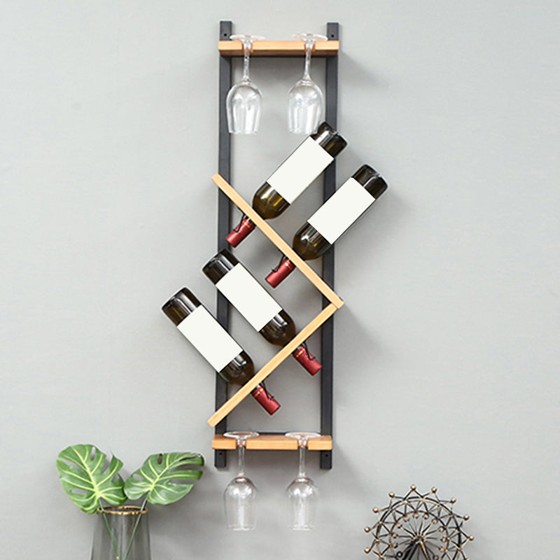 Wall Mounted Wine Shelf Wood and Metal Wine Holder Rack for Kitchen