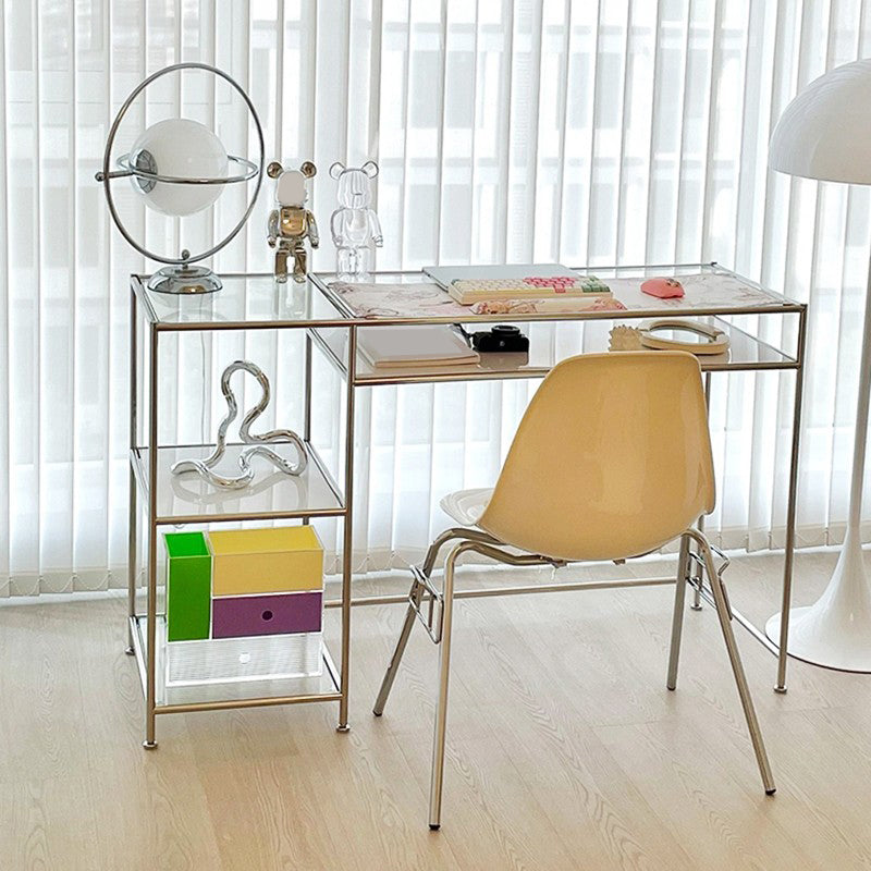 Modern Glass Top Office Desk 31.5-inch Tall Writing Desk with Stainless Steel Legs