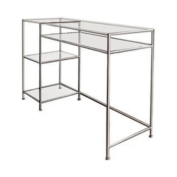 Modern Glass Top Office Desk 31.5-inch Tall Writing Desk with Stainless Steel Legs