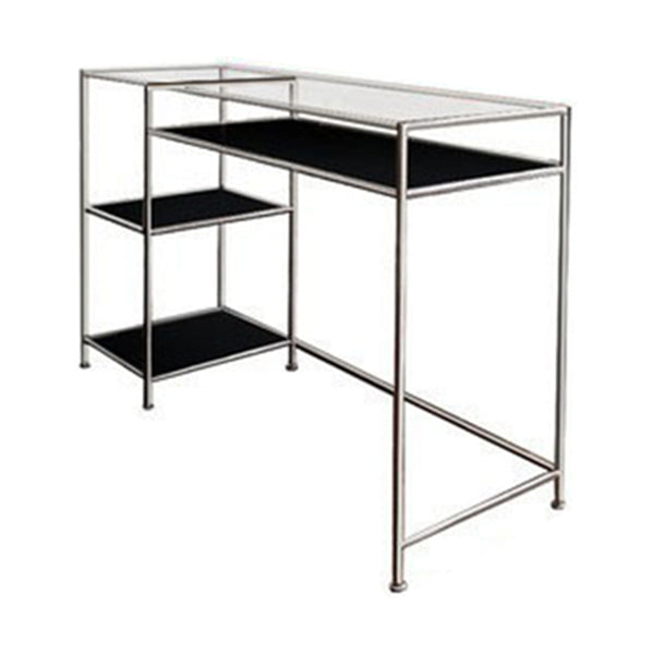 Modern Glass Top Office Desk 31.5-inch Tall Writing Desk with Stainless Steel Legs