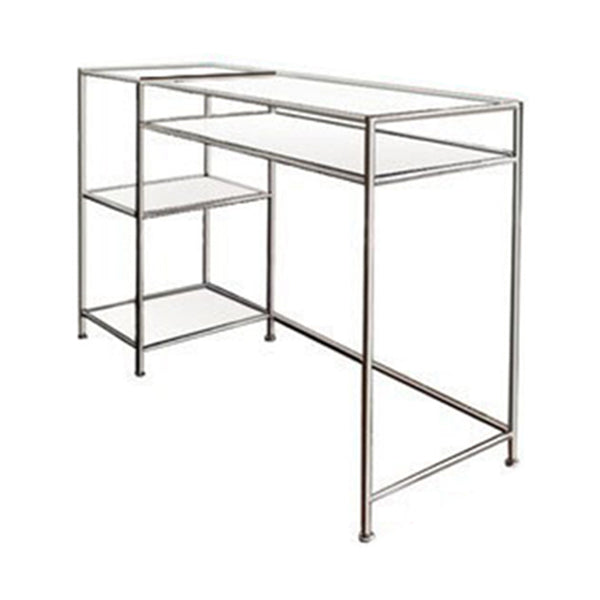 Modern Glass Top Office Desk 31.5-inch Tall Writing Desk with Stainless Steel Legs