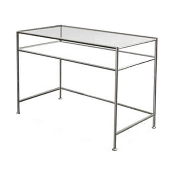 Modern Glass Top Office Desk 31.5-inch Tall Writing Desk with Stainless Steel Legs