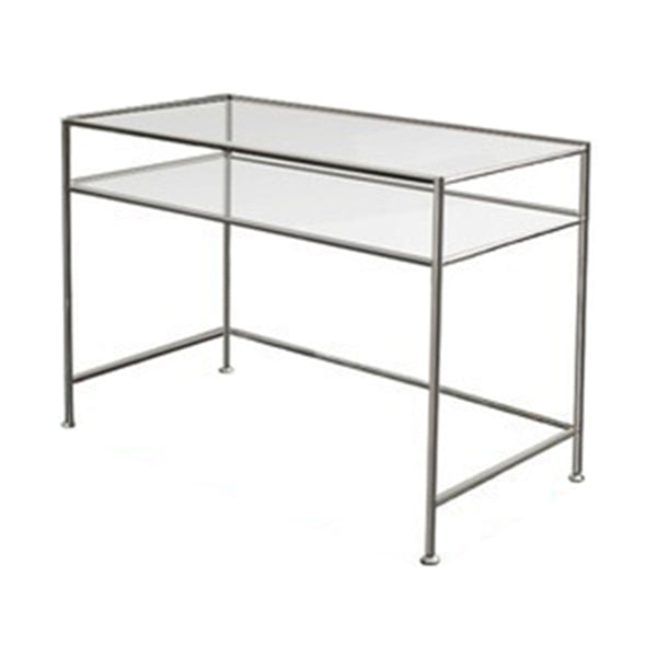 Modern Glass Top Office Desk 31.5-inch Tall Writing Desk with Stainless Steel Legs